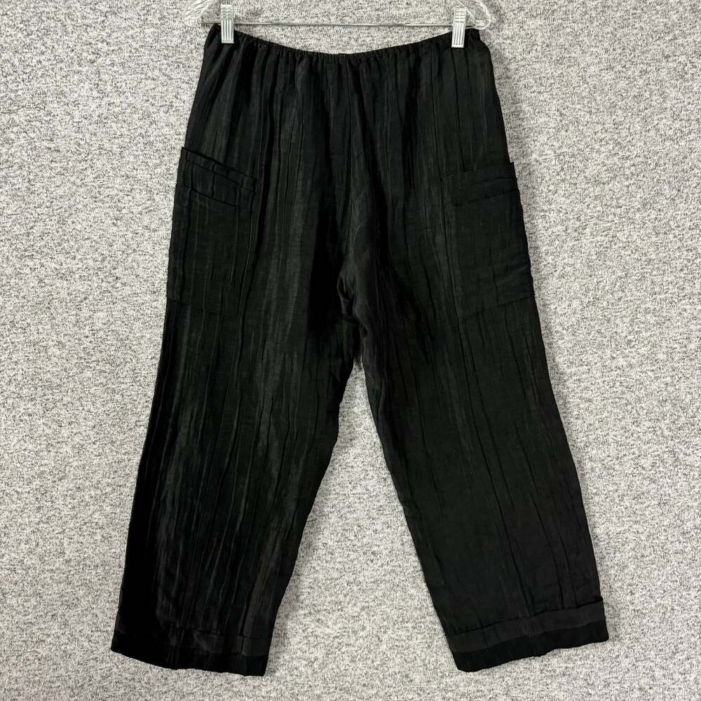 Citron Santa Monica Women's Size Small Black Silk Blend Wide Leg Crop Pants